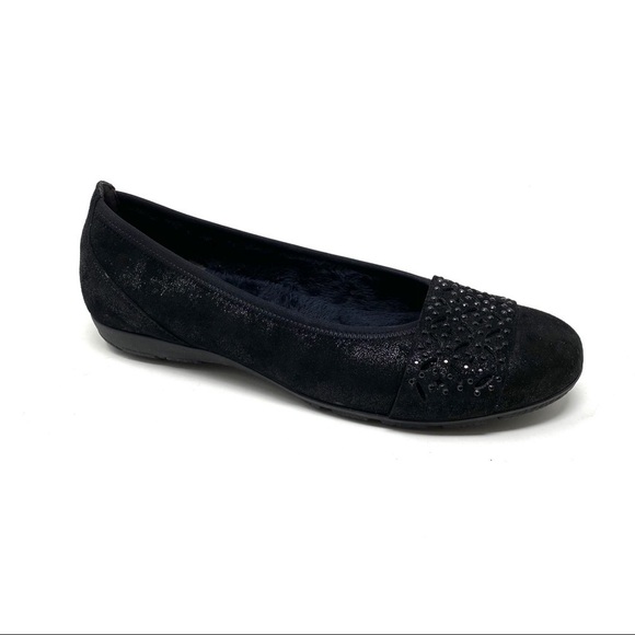 Gabor Black Bling Flats faux fur lined 74.160.80 - Picture 1 of 11